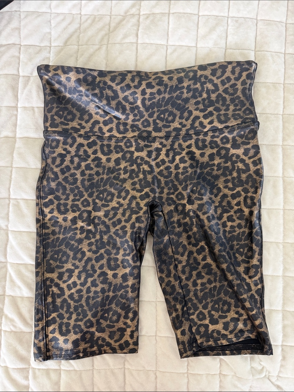 SPANX Leopard High-Waist Bike Shorts - Brown/Black